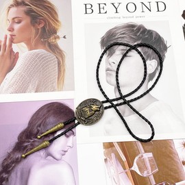 JPJZY BRBAM Retro 3D Animal Pendant Bolo Tie Western Cowboy Leather Bolo Necktie for Men's Accessories Collection (Wolf 2 - Gold)