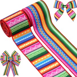 YKW Mexican Fiesta Wired Ribbon, 2 Rolls 2.5 Inch x 10 Yards Colorful Striped Ribbon for Cinco de Mayo Party Decorations, Gift Wrapping, Wreaths, DIY Crafts (Mexican)