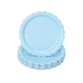 30 Pack Blue Scalloped 9 Inch Paper Plates, Disposable Flower Edge Decorative Plates for Birthday Party, Baby Shower, Wedding, Picnic, Dessert Dinner Catering Supplies
