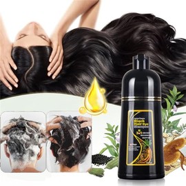 Champú Tinte Negro 3 En 1, Champú Herbal Fórmula de Acción Rápida, Cobertura Semipermanente De Canas, Para Hombres Y Mujeres, Restaura El Brillo...   