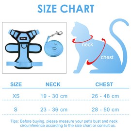 Cat Harness with Lead, Escape Proof Cat Lead Set, Adjustable, Soft Kitten Vest with Reflective Strips, Chest Harness for Small Kittens (Light Blue, XS)