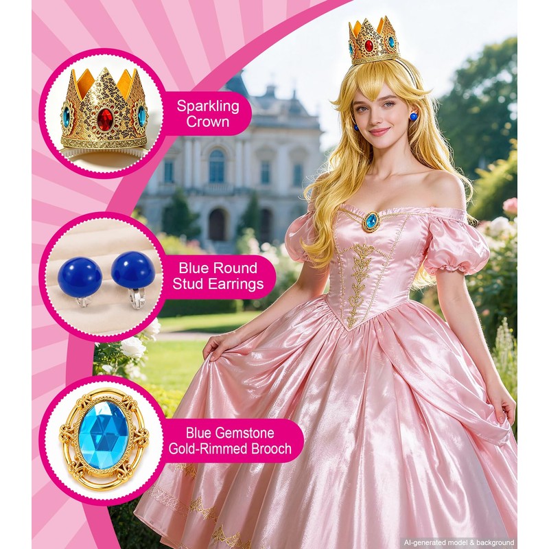 Blonde Princess Wig Set with Tiara, Brooch, Earrings and Wig