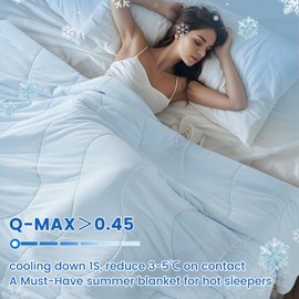 PHF Soft Cooling Blanket Queen Size for Hot Sleepers and Night Sweats, Summer Cozy Breathable Blanket, Q-MAX>0.45 Absorb Body Heat & Dual-Sided Cool Design, Ideal Gift, Ice Blue, 90"x90"