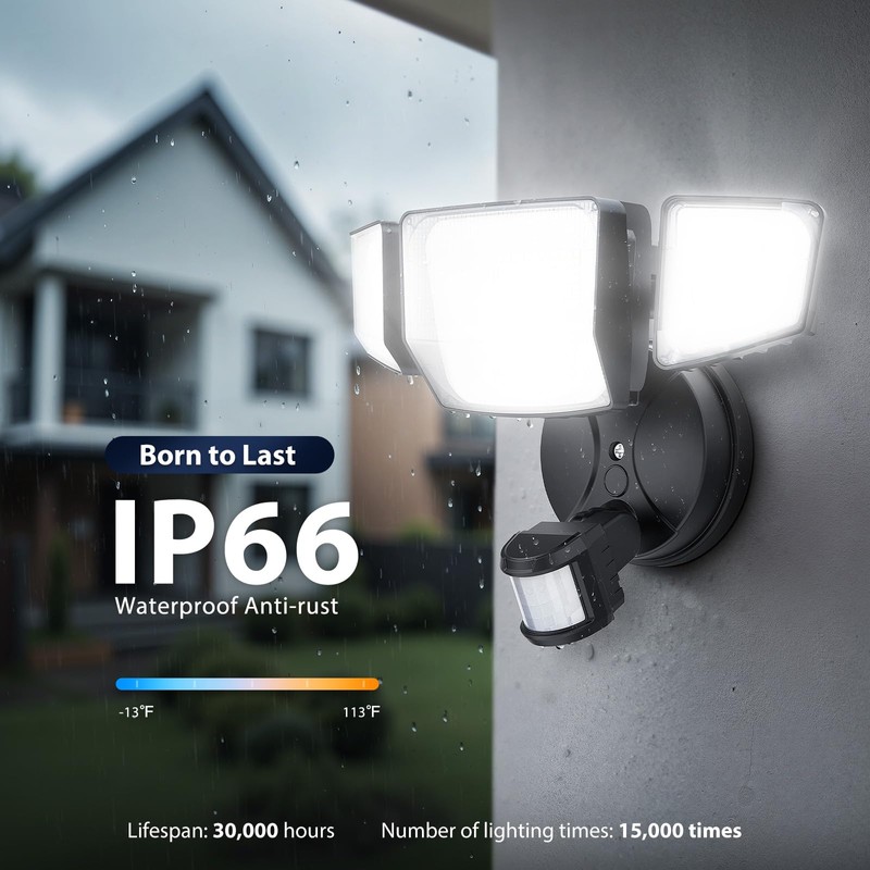 Onforu 90W 10000LM LED Motion Sensor Outdoor Lights, 4-Head Dusk