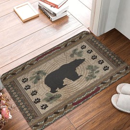 Bathroom Mat Vintage Wood Grain Black Silhouette Bear Forest Animal Quick Dry Bathroom Rug Non-Slip Absorbent Shower Carpet Floor Mat for Bathroom, Bathtub, Sink, 18x30 Inch