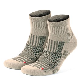 GoWith 2 Pairs Unisex Running Socks, Anti-Blister Cushioned Athletic Performance Socks, Padded Seamless Ankle Socks, Beige, Large, Model: 3594