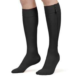 KEKING® Zipper Compression Socks for Men Women, Closed Toe, 20-30mmHg Firm Support Knee High Zipper Compression Stockings for Wide Calf - Varicose Veins, DVT, Shin Splints, Edema, Nursing, Black 4XL