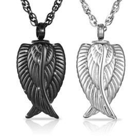 2 Pack Cremation Jewelry for Ashes Memorial Urn Necklace for Ashes, Angel Wings Keepsake Pendant Ash Holder Stainless Steel Cremation Locket Jewelry for Women Men & Funnel Kit & Bag