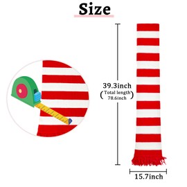 nezababycos 78.6'' Christmas Red White Scarf Striped Knit Candy Cane Scarf Snowman Long Scarves for Women Men Kids Holiday Winter Warm (Striped)