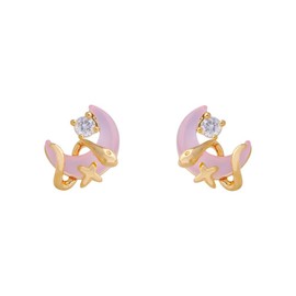 Kokoma Moon and Star Stud Earrings for Women Sterling Silver Post Snake Wrap Pink Glass Cartilage Earrings Gold Plated Cubic Zirconia Studs Hypoallergenic Fashion Ear Jewelry