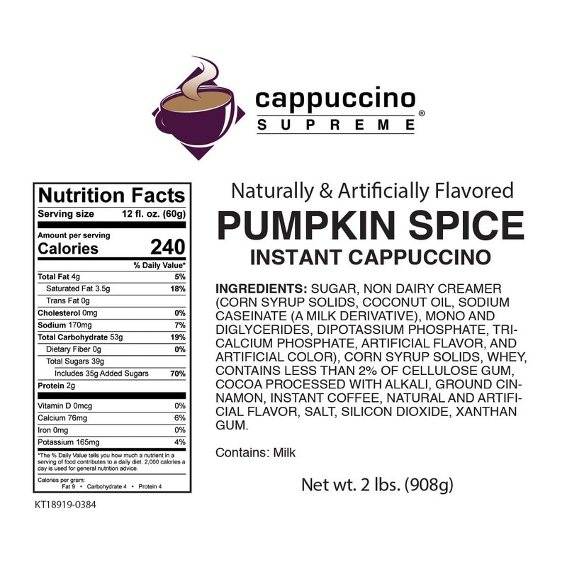 Cappuccino Supreme 6 x 2 lb bags Pumpkin Spice Instant