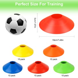 talifoca Pack of 50 Marker Cones, Sport Marker Cones with Buckle Straps, Marking Plate Sports Marker Plate for Football, Tennis, Hockey, Athletics and Agility Training, 5 Colours