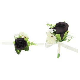 PATIKIL Wrist Corsage and Boutonnieres Set, 2 Pcs Artificial Rose Wedding Bridesmaids Corsage Prom Wristband Mother Women Graduation Party Concert, Black