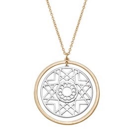 Rosemarie Collections Stunning Vintage Vibes Two Tone Geometric Metal Star Medallion On Long Cable Chain Pendant Necklace, 34"+3" Extender (Gold)