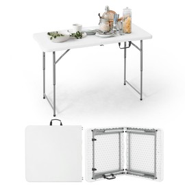 CAPHAUS 47.2 in Folding Table, Utility Craft Table w/Carrying Handle, Heavy Duty Portable Fold Up Table, Outdoor and Indoor, Adjustable Height Plastic Table for Camping, Picnic, Office, Home, White