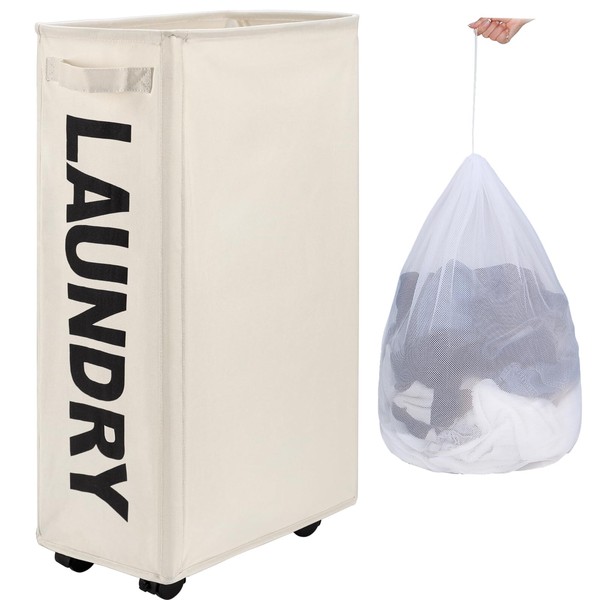 Maxsilan 29" Slim Rolling Laundry basket with Removable Bag on