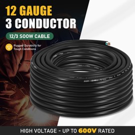 50ft 12/3 12 AWG Portable Power Cable (3 Conductor) - SOOW 600V 12 Gauge Electric Wire for Generator, Portable Lights, RV/EV Car Battery Chargers and Machinery - 50 Feet Electrical Cord