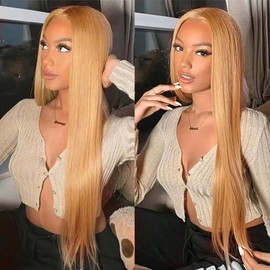 ORIGEN Honey Blonde Lace Front Human Hair Wigs with Baby Hair for Black Women Pre Plucked Straight Colored 13x4 Lace Frontal Glueless Wig 24 Inch 180% Density