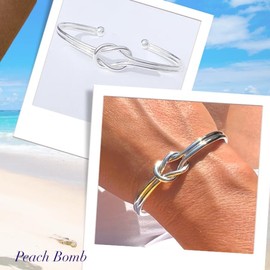Peach Bomb Silver Bangle For Women with Knot Open Bracelet Design. Jewellery Gift for Her Birthday, Anniversary