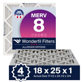 18x25x1 MERV 8 Air Filter (4-Pack) | Wonderfil Filters | Pleated HVAC Design | Perfect Fit for AC & Furnace Systems | Actual Size: 17.5" x 24.5" 0.75"