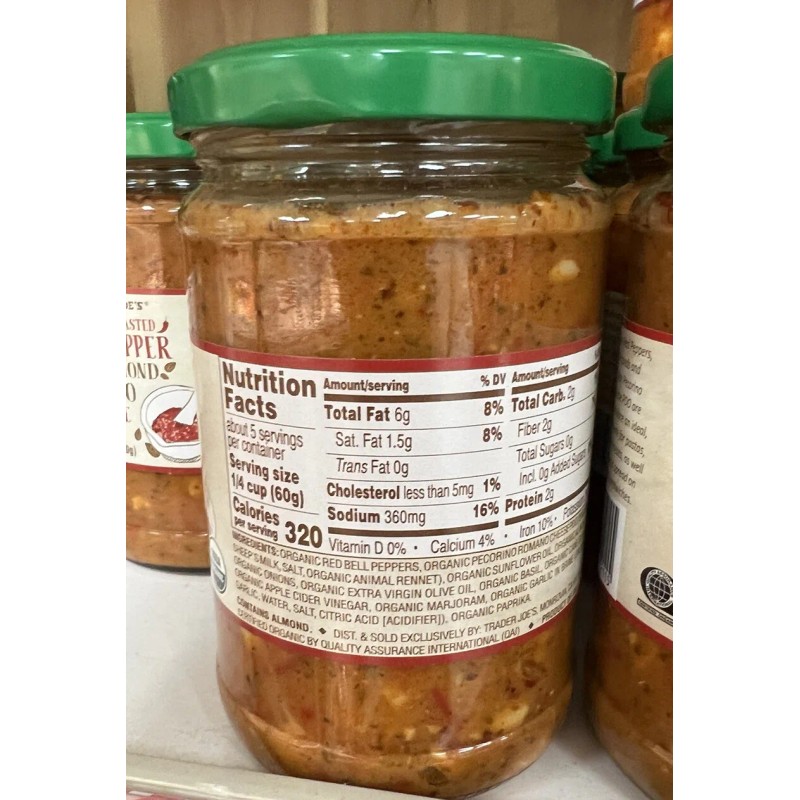 TRADER JOES ORGANIC ROASTED RED PEPPER AND ALMOND PESTO SAUCE!