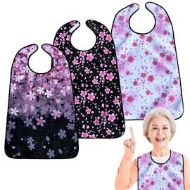 VOPHIA 3 Pack Adult Bibs for Eating Cherry Blossoms Women Bib-Washable Reusable Waterproof Clothing Protector with Detachable Crumb Catcher 29.53"x19.69"