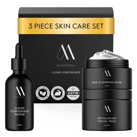 Monopoli Skin Clear Confidence Kit | Acne Serum, Exfoliating Face Pads & BHA Clearing Mask | Daily Skin Care Routine Perfect for Women and Men | Essentials for Women & Teens