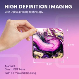 Destination Vinyl ltd Great Coasters (Set of 4) Square - Ink Art Marble Effect Purple Gold Drink Glossy Coasters/Tabletop Protection for Any Table Type #14829