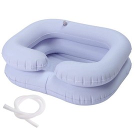 Tookie Lavabo inflable para lavar el cabello, lavabo inflable para mesita de noche, cuenco de champú portátil para ancianos, discapacitados, embarazadas, lesionados, postrados en cama, discapacitados, lavar el cabello en la cama (blanco)