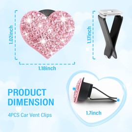 4PCS Bling Car Vent Clips with Rhinestone,Cute Heart Air Vent Clips for Interior Decorating,Shiny Air Vent Clips Car Accessories as Birthday Gifts for Women & Girls (Pink)