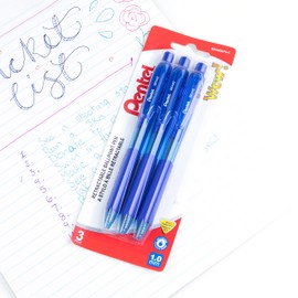 Pentel Wow! Retractable Ballpoint Pen, Everyday Writing, Office Supplies, School Supplies, 1.0mm Bold Point, Blue Ink, BK440BP3-C, 3 Pack