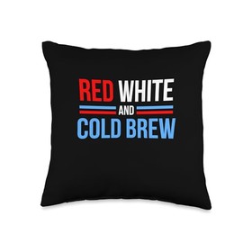July 4 Red White Blue Cold Brew Coffee Lovers Throw Pillow