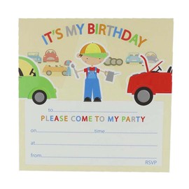 4Ucards 10x Young Boy's Birthday Party Invitations - With Envelopes - Car Mechanic Theme