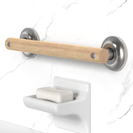 AquaChase Natural Bamboo Grab Bar for Bathroom & Toilet, ADA Compliant Balance Assist Handrail for Handicap and Seniors, 12in Brushed Nickel