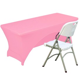 Fhberni Spandex Table Cover 8 ft. Fitted Polyester Tablecloth Stretch Table Cover Table Topper Open Back - Pink