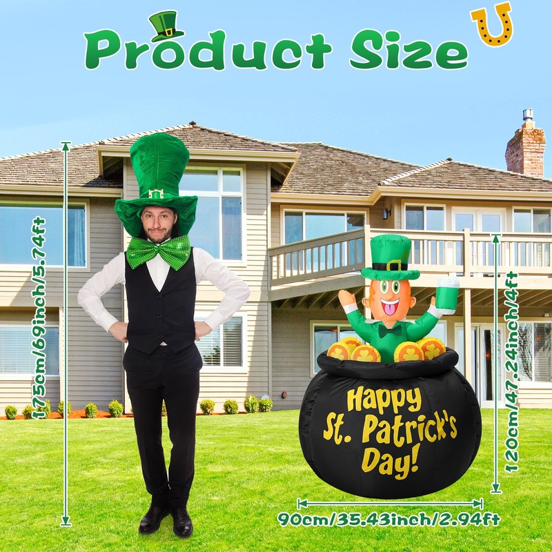 Leyndo 4FT Rises up Down St Patrick's Day Inflatable Outdoor