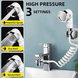 Hand Shower Sink Faucet Hose Sprayer for Hair Washing, Bathroom Sink Sprayer Rinser Attachement,Bathtub Faucet Shower Head Replacement for Baby Bath with 3 Settings & On Off Switch