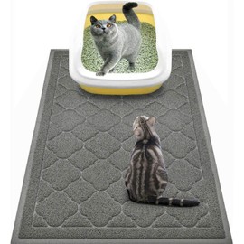WePet Cat Litter Box Mat, Kitty Premium PVC Pad, Durable Trapping Rug, Phthalate Free, Urine-Resistant, Scatter Control, L 35 x 23 Inch, Grey