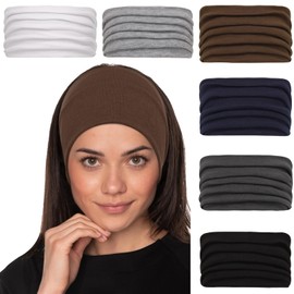 Cobahom 6 Pack Wide Headbands for Women Non Slip Soft Fabric Hair Wrap Boho Head Bands Elastic Sport Hair Bands for Workout Yoga Running (Neutral Colors)