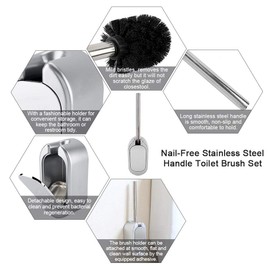 Garosa Stainless Steel Cleaning Brush with Self Opening Closing Lid, ABS Material, Silver - Wall Mount, Includes Holder