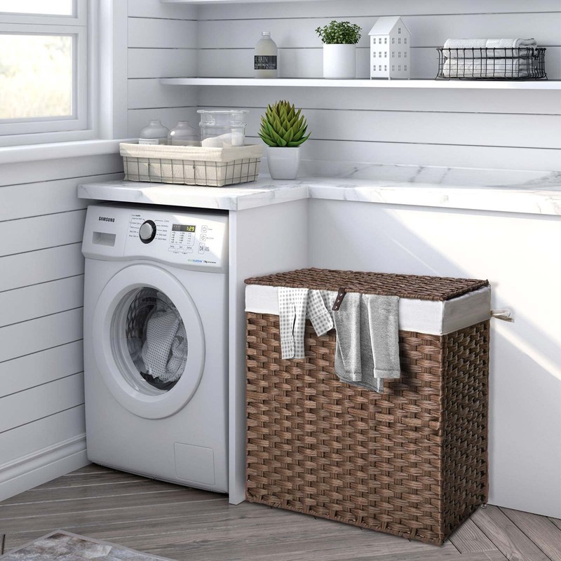 GREENSTELL Laundry Hamper with lid, No Install Needed, 110L Wicker