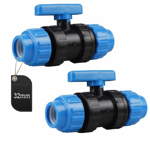 SWAWIS Pack of 2 Ball Valve for PE Pipe Plastic