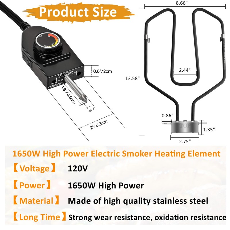 Upgrade 1650W Electric Smoker Heating Element Replacement Kit with Adjustable