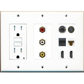 RiteAV 15A GFCI Outlet 2 HDMI Cat6 Composite 3.5mm Phone S-Video Wall Plate
