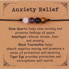 Natural Healing Bead Bracelets Crystal Beaded Bracelet Braided Gem Stones Hand Bracelet Jewelry for Men Women (Anxiety Relief)