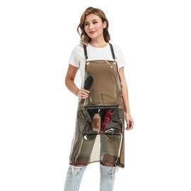 MIKI WELL Hair Stylist Apron with pocket - Waterproof Transparent Salon Apron,One-Size-Fits-Most, Adjustable Chains (Black)