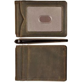 kinzd Slim Wallet with Money Clip RFID Blocking Minimalist Bifold Wallet for Men Genuine Leather Front Pocket Card Holder (AS137 - Crazy Horse Leather Dark Brown)