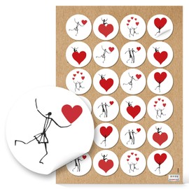 Logbuch-Verlag 24 Herzmensch Stickers Red Heart Sticker Black White Love Friends Birthday Christmas Round 4 cm
