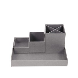 Bigso Box of Sweden Desk Storage Organiser for Stationery - Pen Holder with 4 Compartments for Various Office Items - Fibreboard and Paper Stationery Storage - Grey