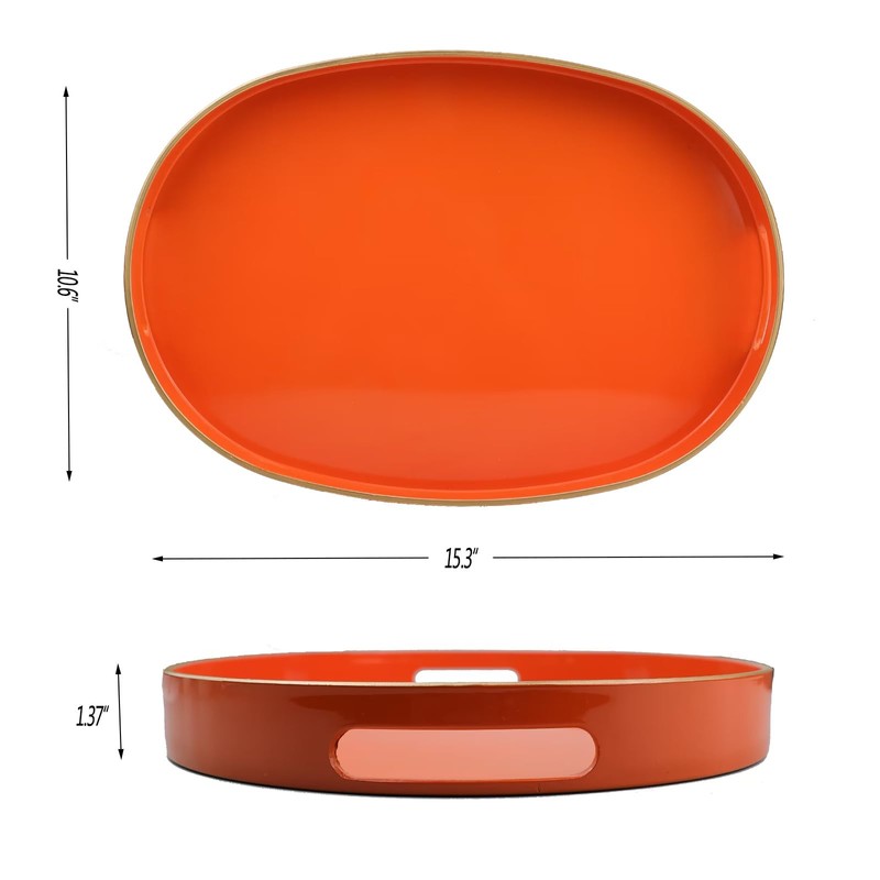 Omuriko Orange Oval Decorative Tray with Handles, Versatile Serving Tray